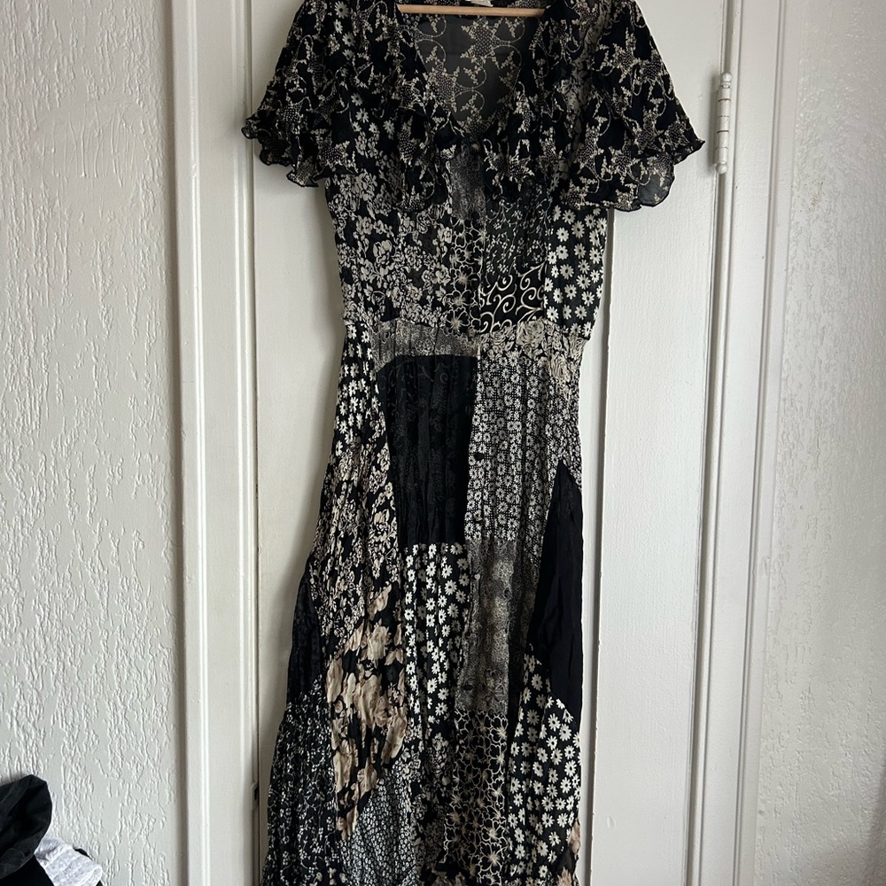 Vintage Black and Cream Patchwork Dress